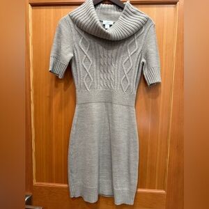 LOFT Oatmeal colored Cowl Neck Cable Knit Sweater Dress